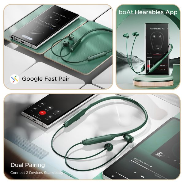 boAt Newly Launched Rockerz 255 Z Plus Bluetooth in-ear Neckband w/AI-ENx™ Tech, Spatial Audio, 50hrs Playback, Magnetic Power Buds, Dual Pairing, Google Fast Pair, Hearables App(Pine Green)