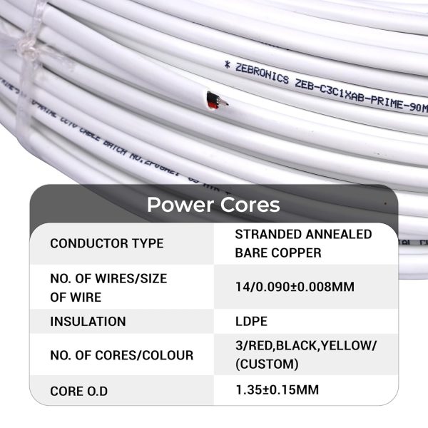 ZEBRONICS C3C1XAB 90M CCTV Cable Al foil cable under braiding (White)