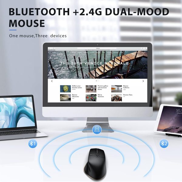 iClever Bluetooth Mouse MD172, Wireless Mouse Dual Mode(Bluetooth+USB), Multi-Devices Ergonomic Mouse with 5 Adjustable DPI and 7 Buttons, Rechargeable Silent Mice for Laptop/iPad/MacBook/Tablet/PC