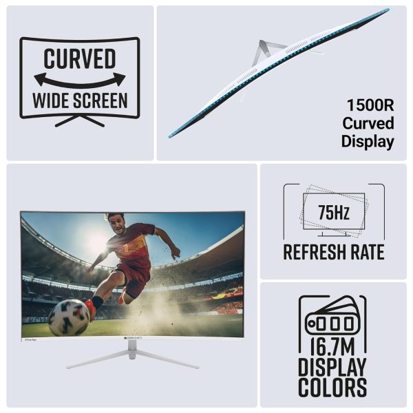 Roll over image to zoom in ZEBRONICS AC32FHD LED Curved 75Hz 80Cm (32") (81.28 Cm) 1920x1080 Pixels FHD Resolution Monitor with HDMI + VGA Dual Input, Built-in Speaker, Max 250 Nits Brightness, Black