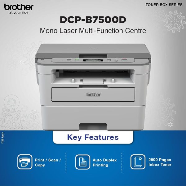 Brother DCP-B7500D Automatic Duplex Laser Printer with 34 Pages Per Minute Print Speed, Multifunction (Print Scan Copy), LCD Display, 128 MB Memory, Large 250 Sheet Paper Tray, USB Connectivity