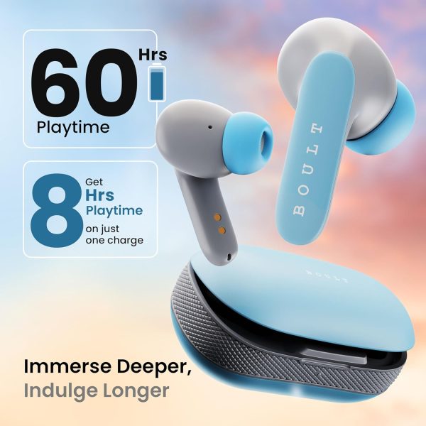 Boult Audio Newly Launched Z20 Pro, Truly Wireless Bluetooth Ear buds with 60 Hours Playtime, 4 Mics Clear Calling, 45ms Low Latency, Rich Bass Drivers, TWS earbuds bluetooth wireless (Powder Blue)