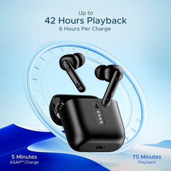 boAt Airdopes 141 Bluetooth TWS Earbuds with 42H Playtime,Low Latency Mode for Gaming, ENx Tech, IWP, IPX4 Water Resistance, Smooth Touch Controls(Bold Black), in Ear