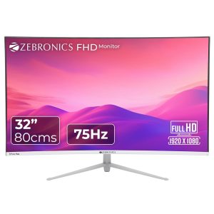 Roll over image to zoom in ZEBRONICS AC32FHD LED Curved 75Hz 80Cm (32") (81.28 Cm) 1920x1080 Pixels FHD Resolution Monitor with HDMI + VGA Dual Input, Built-in Speaker, Max 250 Nits Brightness, Black