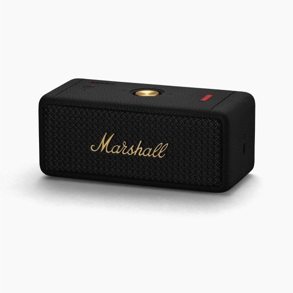 Marshall Emberton II Compact Portable Bluetooth Speaker with 30+ hours of Playtime, (360° sound), Dust & Waterproof (IP67) – Black & Brass.