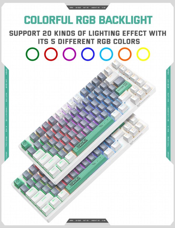 ONIKUMA GAMING 82 Keys Mechanical Keyboard, 2 Years Warranty, Wired Gaming Keyboard with Blue Swithes, 6 Colors RGB Lights, Compatible with PC, Laptop, Desktop, ABS Keycaps, High-Performance, White Grey