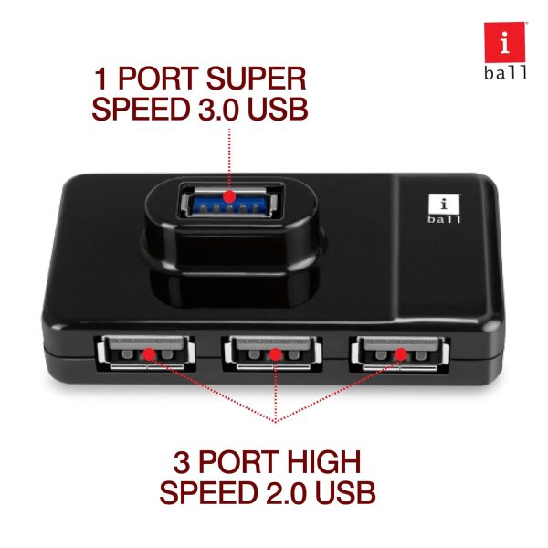 iBall Piano 332 4 Port USB Hub I Fastest Data Transfer I High Compatibility I Strong Body Premium Finish I Compatible Device - Windows, Linux and Mac OS (Black)