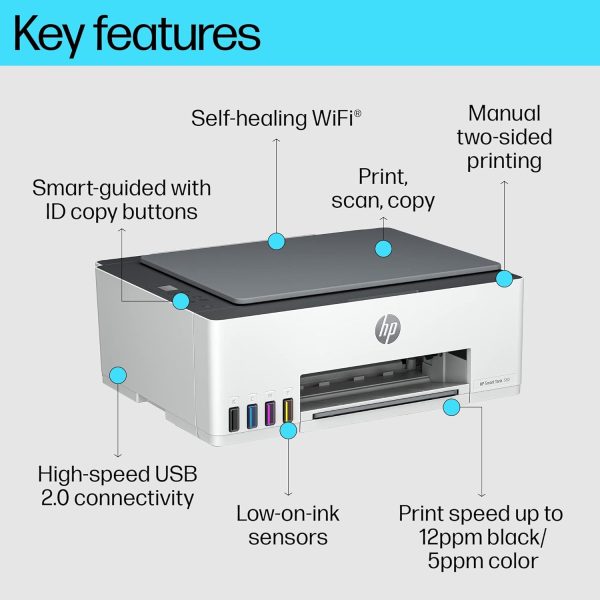 HP Smart Tank 580 AIO WiFi Colour Printer with 1 Extra Black Ink Bottle (Upto 12000 Black & 6000 Colour Prints) + 1 Year Extended Warranty with PHA coverage -Print, Scan & Copy