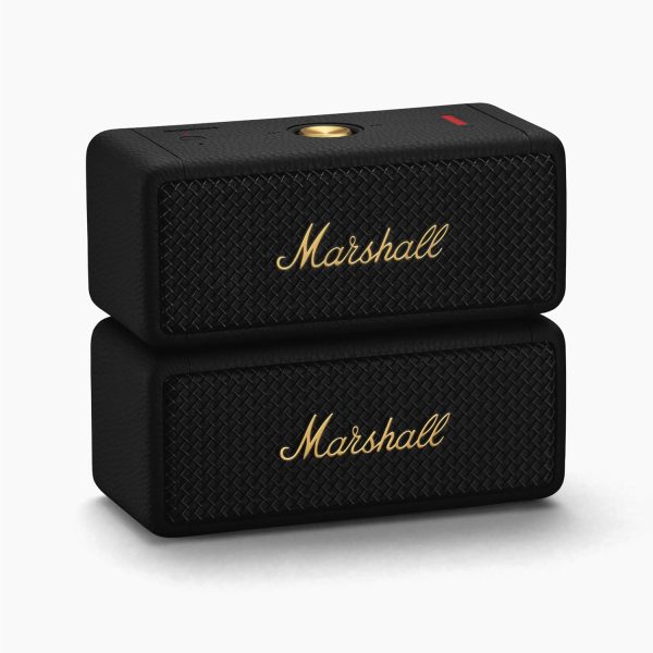 Marshall Emberton II Compact Portable Bluetooth Speaker with 30+ hours of Playtime, (360° sound), Dust & Waterproof (IP67) – Black & Brass.