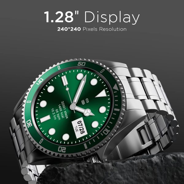 Fire-Boltt Quantum Luxury & Sporty Stainless Steel with Free Silicone Strap Smartwatch, 1.28" Bluetooth Calling, 2 Looks in 1 Watch, High Resolution of 240 * 240 Px & TWS Connection (Green)