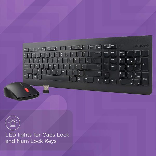 Lenovo 510 Wireless Keyboard and Mouse Set, 2.4 GHz Nano USB Receiver, Full Size, Island Key Design, Left or Right Hand, 1200 DPI Optical Mouse, GX30N81775, Black