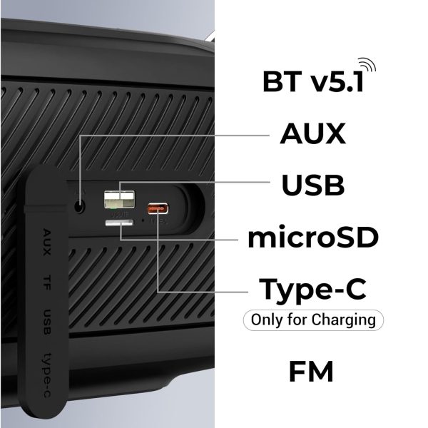 Zebronics Music Bomb X Pro 20W output, Portable wireless speaker with Bluetooth 5.1, 22h Backup, TWS, USB, mSD, AUX, FM, Call Function and RGB LED lights