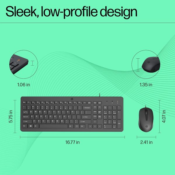 HP 150 Wired Keyboard and Mouse Combo with Instant USB Plug-and-Play Setup, 12 Shortcut Keys, 6° Adjustable Slope Keyboard and 1600 DPI Optical Sensor Mouse (3-Years Warranty, 240J7AA)