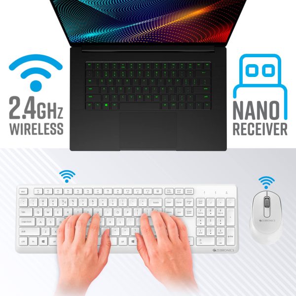 Zebronics COMPANION 200 Wireless combo with Silent operation mouse, Full size Keyboard, 1600 DPI, Integrated Multimedia, ON/OFF, Power saving mode, 2.4GHz Nano receiver and Plug play usage (White)