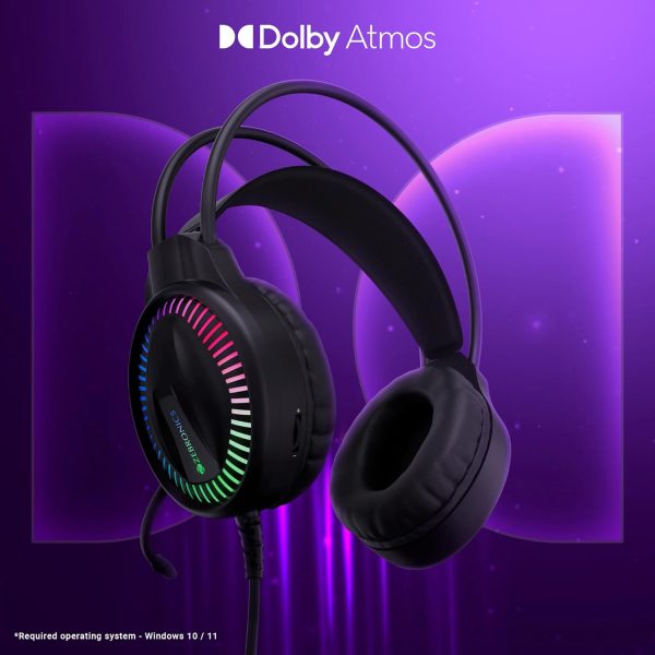 ZEBRONICS New Launch BLITZ C Dolby Atmos Gaming Headphone, 50mm Neodymium Drivers, Padded Headband, Lightweight & Comfortable, RGB Lights, Flexible Mic, Type-C Connector