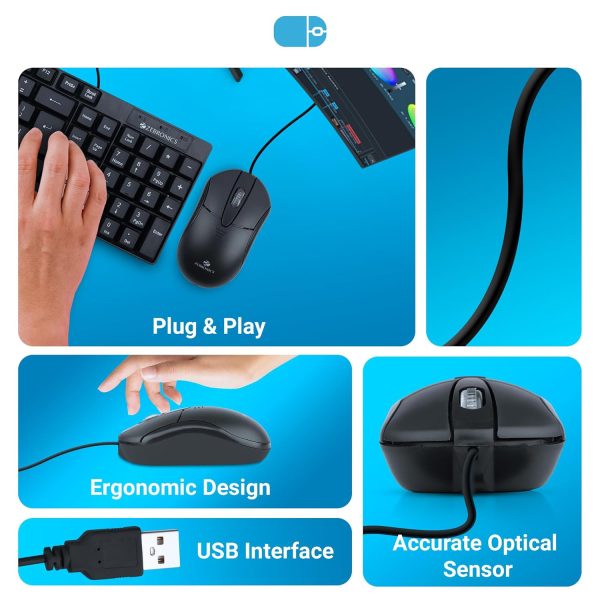 ZEBRONICS JUDWAA 555 USB Multimedia Keyboard & Mouse Combo, 114 Keys, 9 Dedicated Hotkeys, Slim Design, Plug & Play, ₹ Rupee Key, Compatible with PC & Laptop