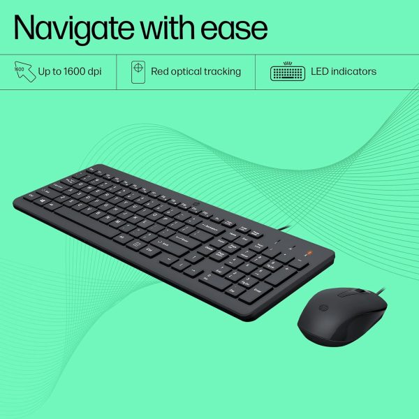 HP 150 Wired Keyboard and Mouse Combo with Instant USB Plug-and-Play Setup, 12 Shortcut Keys, 6° Adjustable Slope Keyboard and 1600 DPI Optical Sensor Mouse (3-Years Warranty, 240J7AA)