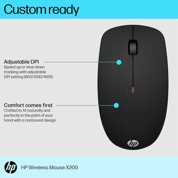 HP X200 Wireless Mouse with 2.4 GHz Wireless connectivity, Adjustable DPI up to 1600, ambidextrous Design, and 18-Month Long Battery Life. 3-Years Warranty (6VY95AA)