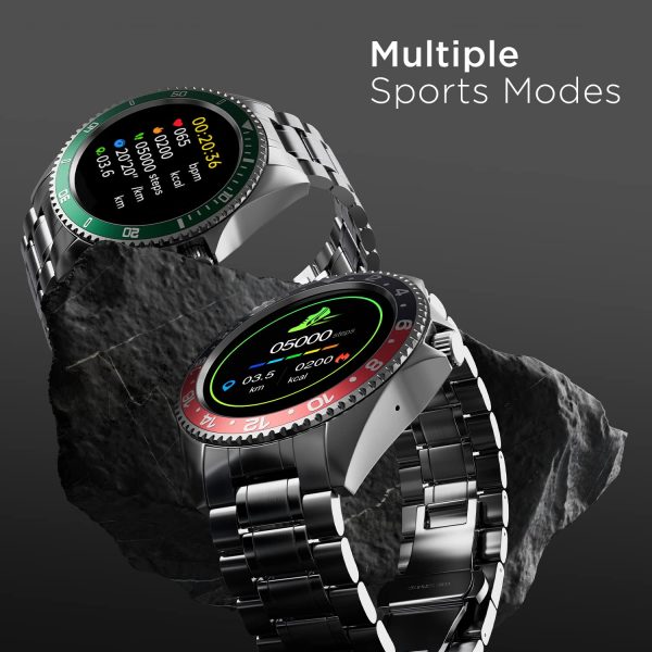 Fire-Boltt Quantum Luxury & Sporty Stainless Steel with Free Silicone Strap Smartwatch, 1.28" Bluetooth Calling, 2 Looks in 1 Watch, High Resolution of 240 * 240 Px & TWS Connection (Green)