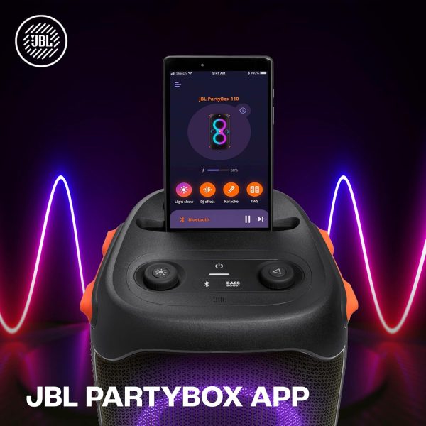 JBL Partybox 110 | Wireless Bluetooth Party Speaker| 160W Monstrous Pro Sound| Dynamic Light Show| Upto 12Hrs Playtime | Built-in Powerbank | Guitar & Mic support PartyBox App (Black)