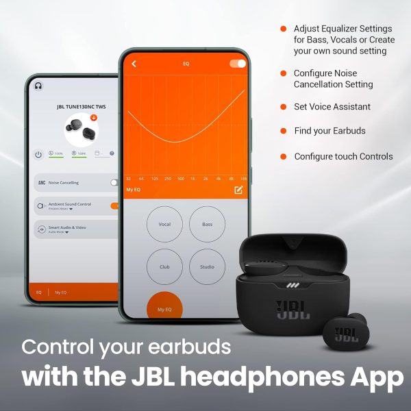 JBL Tune 130NC in Ear Wireless TWS Earbuds with Mic, ANC Earbuds(Upto 40Db), Customizable Bass with Headphones App, 40Hrs Playtime, Legendary Sound, 4 Mics for Clear Calls, Bluetooth 5.2 (Black)