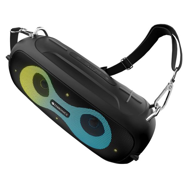 Zebronics Music Bomb X Pro 20W output, Portable wireless speaker with Bluetooth 5.1, 22h Backup, TWS, USB, mSD, AUX, FM, Call Function and RGB LED lights