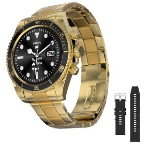 Fire-Boltt Avalanche Stainless Steel Smart Watch with Free Silicone Strap, 2 Watch Looks - Sporty & Fomal, Bluetooth Calling with 1.28” HD Display, 2 Button Pushers (Gold Black)