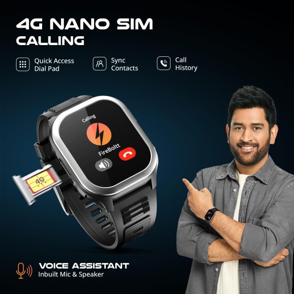 Fire-Boltt 4G Pro VoLTE Calling Smart Watch- 2.02” TFT Display, 4G Nano-SIM GPS, Health Suite, Sports Modes, 400mAh Battery (Black)