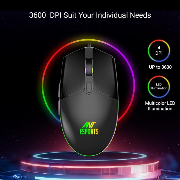 Ant Esports KM1600 Gaming Keyboard & Mouse Combo, Wired Backlit Rainbow LED Keyboard & 3200 DPI Gaming Mouse for PC/Laptop - Black