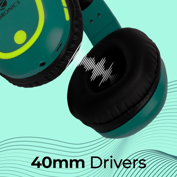 ZEBRONICS Thunder Bluetooth 5.3 Over ear Wireless Headphones with 60H Backup, Gaming Mode, Dual Pairing, ENC, AUX, Micro SD, Voice Assistant, Comfortable Earcups, Call Function(Teal Green)