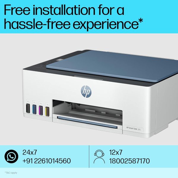 HP Smart Tank 585 All-in-one WiFi Colour Printer (Upto 6000 Black and 6000 Colour Pages Included in The Box). - Print, Scan & Copy for Office/Home