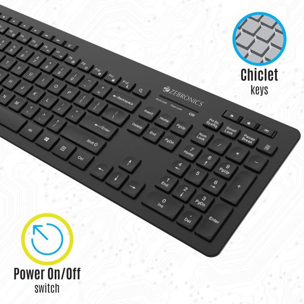 Zebronics ZEB-COMPANION 500 2.4GHz Wireless Keyboard & Mouse Combo, USB Nano Receiver, Chiclet Keys, Ultra Silent, Power On/Off Switch, Rupee Key, for PC/Mac/Laptop