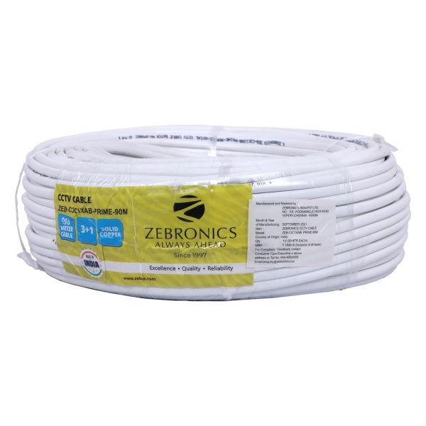 ZEBRONICS C3C1XAB 90M CCTV Cable Al foil cable under braiding (White)