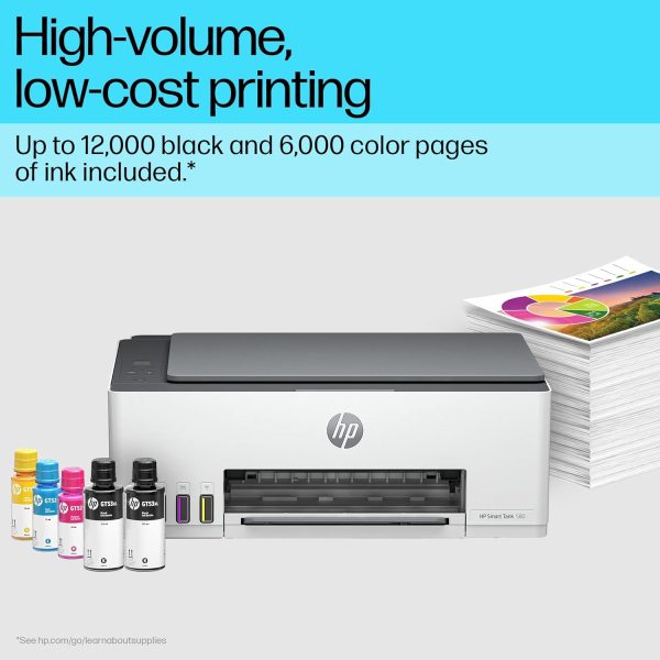 HP Smart Tank 580 AIO WiFi Colour Printer with 1 Extra Black Ink Bottle (Upto 12000 Black & 6000 Colour Prints) + 1 Year Extended Warranty with PHA coverage -Print, Scan & Copy