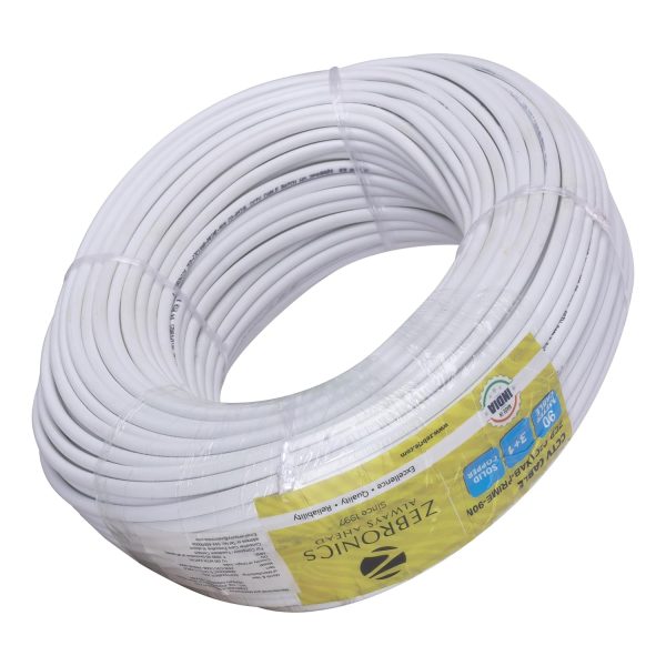 ZEBRONICS C3C1XAB 90M CCTV Cable Al foil cable under braiding (White)