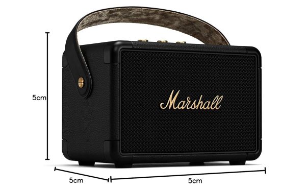 Marshall Kilburn II Portable Bluetooth Speaker with 20+ hours of portable playtime, (360° sound), Water-Resistant (IPX2) – Black & Brass.