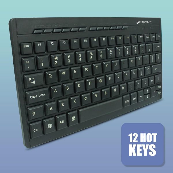 Zebronics ZEB-K04 Mini Multimedia USB Wired Keyboard with 96 UV Coated Keys, Slim & Compact, for PC/Mac