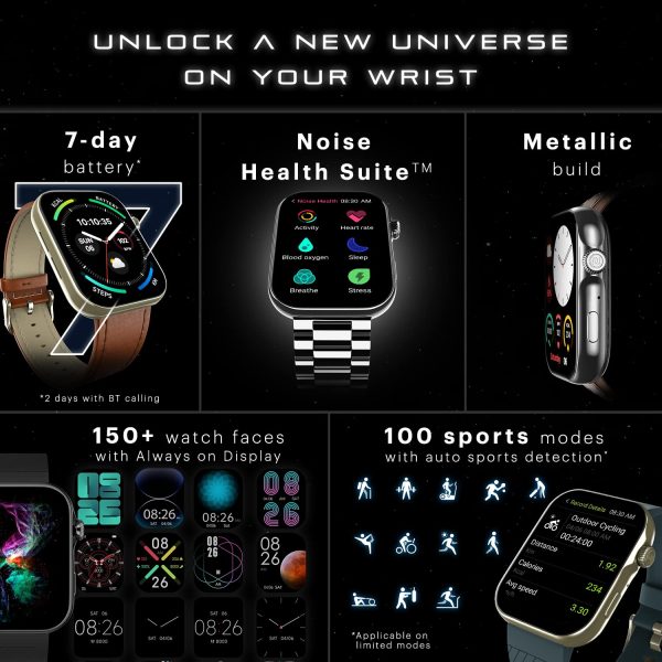 Noise ColorFit Ultra 3 Bluetooth Calling Smart Watch with Biggest 1.96" AMOLED Display, Premium Metallic Build, Functional Crown, Gesture Control with Metallic Strap (Jet Black: Elite Edition)