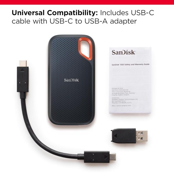 Sandisk Extreme Portable 2TB, 1050MB/s R, 1000MB/s W, 3mtr Drop Protection, IP65 Water/dust Resistance, HW Encryption, PC,MAC & TypeC Smartphone Compatible, 5Y Warranty, External SSD, Black Color