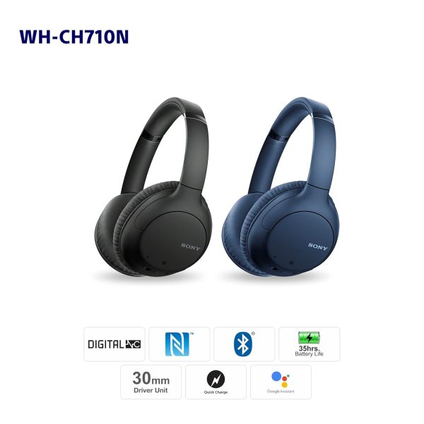 Sony WH-CH710N Active Noise Cancelling Wireless Headphones Bluetooth Over The Ear Headset with Mic for Phone-Call, 35Hrs Battery Life, Aux, Quick Charge and Google Assistant Support for Mobiles -Blue