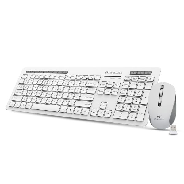 ZEBRONICS Zeb-Companion 500 2.4GHz Wireless Keyboard and Mouse Set, USB Nano Receiver, Chiclet Keys, Ultra Silent, Power On/Off Switch, Rupee Key, for PC/Mac/Laptop (White)