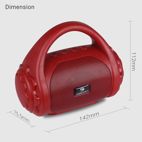 Zebronics ZEB-COUNTY 3W Wireless Bluetooth Portable Speaker With Supporting Carry Handle, USB, SD Card, AUX, FM & Call Function (Red)