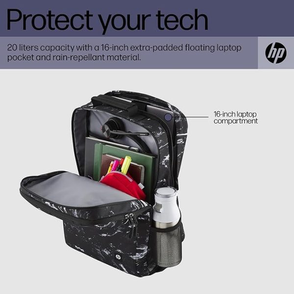 HP Campus XL Marble Stone Backpack,16-inch laptop compartment,Hand wash and air dry, Water resistant, 20L capacity,extra-padded floating laptop pocket,Lockable zipper,7J592AA