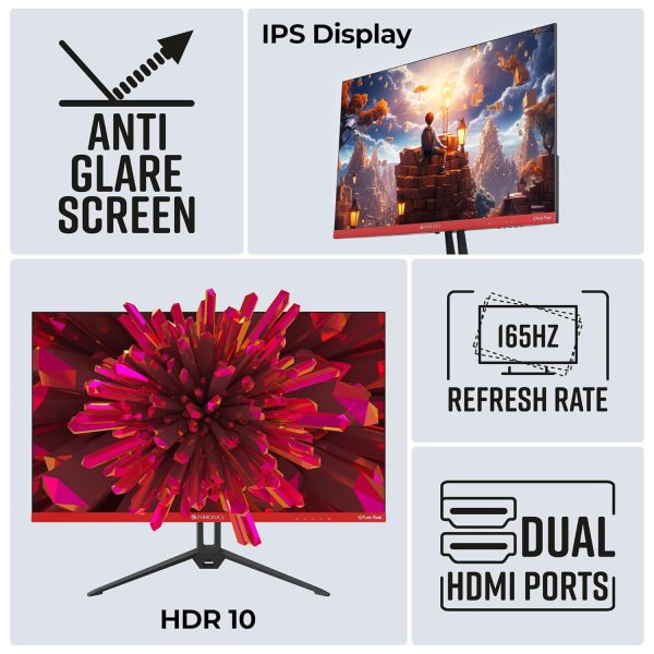 ZEBRONICS 24 Inch 165Hz Gaming Monitor with Fhd 1080P,IPS Panel,1Ms Mprt,Hdr10,Free Sync Support,Hdmi,Dp,250 Nits Max,16.7M Colors,Built-in Speakers&Ultra Slim Bezel Less Design Zeb-S24A,Black