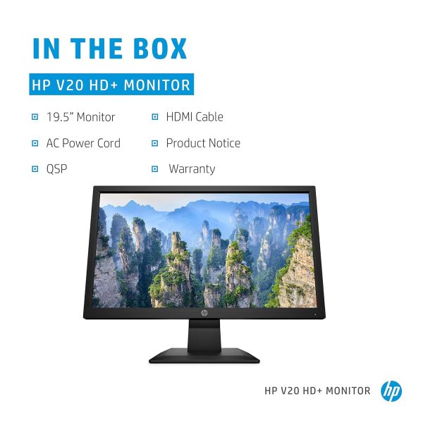 HP V20 19.5 inch(49.53 cm) Monitor HD+1600 x 900 Pixels Anti-Glare; Low Blue Light Mode, HDMI; VGA, 5ms Response time,VESA Mount, 2.81kg (1H848AA)