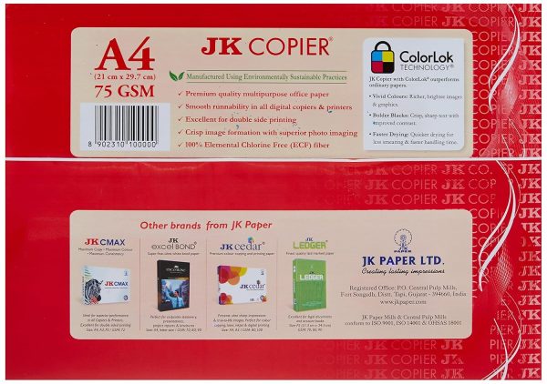 JK Copier Paper 75GSM A4, 1 Ream (500Sheets)