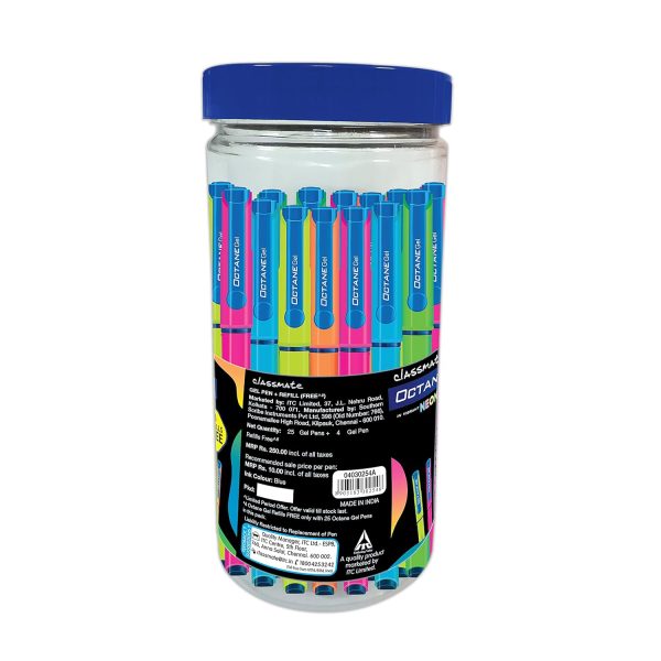 Classmate Octane Neon- 25 Blue Gel Pens | Smooth Writing Pens| Water-proof Ink For Smudge-free Writing| Preferred By Students For Exam & Class Notes| Study At Home Essential