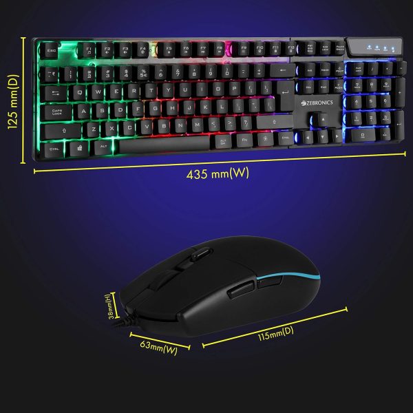 Zebronics War Gaming Keyboard and Mouse Combo,Gold Plated USB, Braided Cable,Multicolour LEDs/Gaming Mouse with breathing LEDs and 3200 DPI