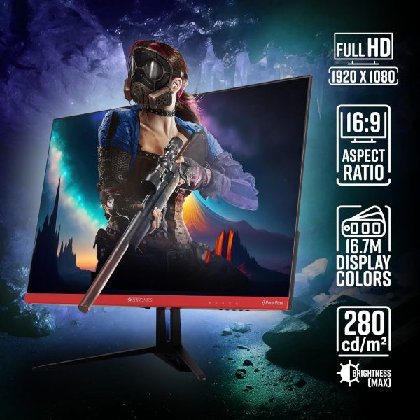 ZEBRONICS 24 Inch 165Hz Gaming Monitor with Fhd 1080P,IPS Panel,1Ms Mprt,Hdr10,Free Sync Support,Hdmi,Dp,250 Nits Max,16.7M Colors,Built-in Speakers&Ultra Slim Bezel Less Design Zeb-S24A,Black