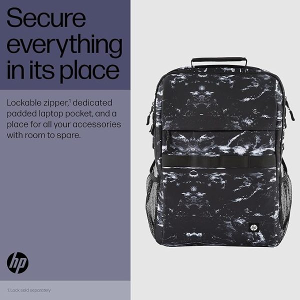 HP Campus XL Marble Stone Backpack,16-inch laptop compartment,Hand wash and air dry, Water resistant, 20L capacity,extra-padded floating laptop pocket,Lockable zipper,7J592AA